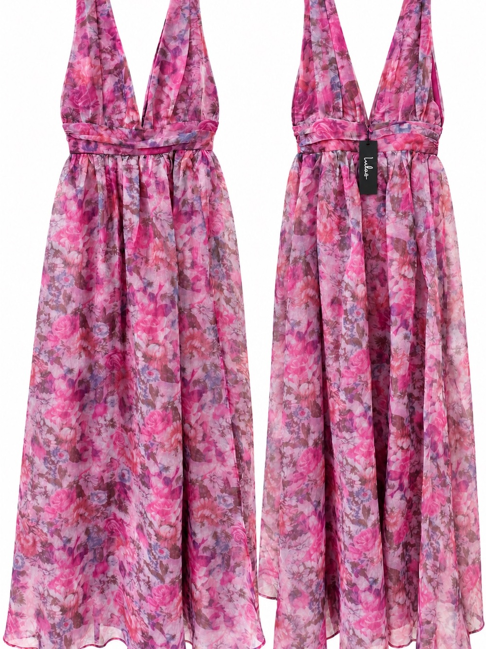 Lulus Pink Purple Floral Chiffon Maxi Dress M NWT